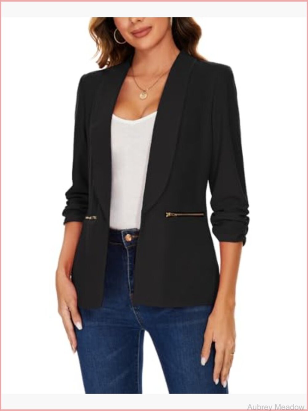 Casual Blazer 3/4 Sleeve Open Front Cardigan Work Office Suit Jacket Zipper - Picture 5 of 6